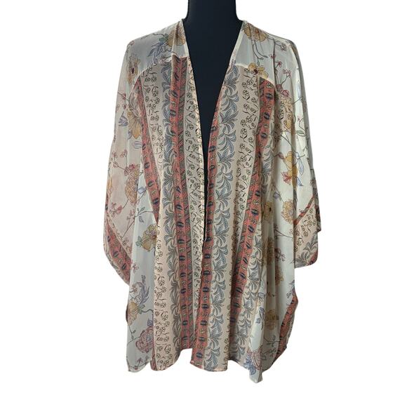 Umgee Tops - Umgee Boho Floral Kimono Cardigan Sheer Open Front Border Print M/L Festival